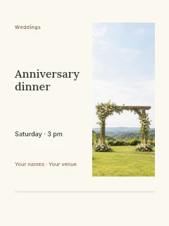 outdoor wedding ceremony setup with floral arch in Anniversary Dinner · Split portrait