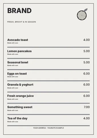 Brunch · Monochrome menu template