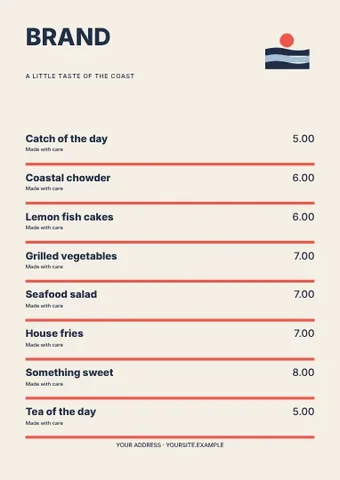 Coastal · Swiss menu template