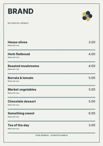 Botanical drinks · Spectrum 2 menu template
