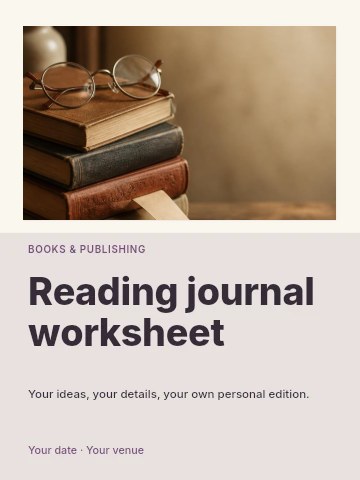 Stack of antique books with glasses in Reading journal worksheet invitation template