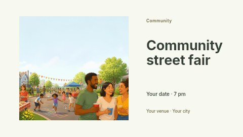 Neighborhood street party with diverse community in Community street fair banner template