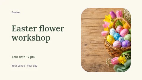 Colorful Easter eggs in basket with flowers in Easter flower workshop banner template