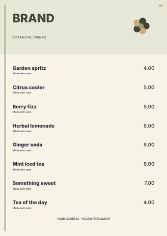 Botanical drinks · Medallion menu template