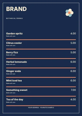 Botanical drinks · Spectrum menu template
