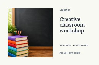 Creative classroom workshop postcard template · Horizontal photo dialogue