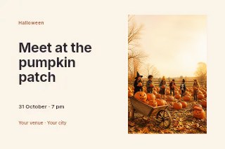 Pumpkin patch visit photo layout postcard template · Horizontal photo dialogue