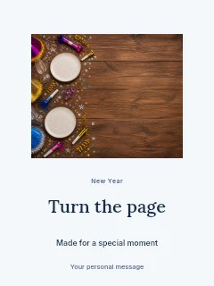 Empty party table with festive decorations in New Year fresh chapter photo layout · Picture window
