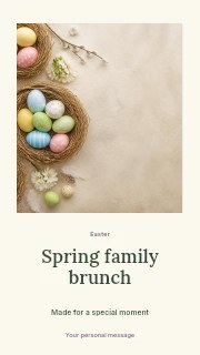 colorful easter eggs in nests with spring blossoms in Spring family brunch · Quiet photo gallery