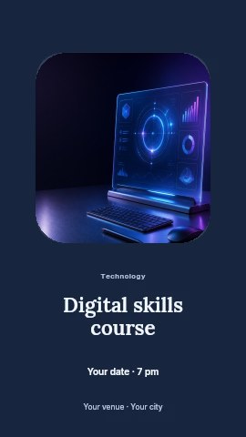Futuristic transparent display with keyboard and pen in Digital skills course instagram story template