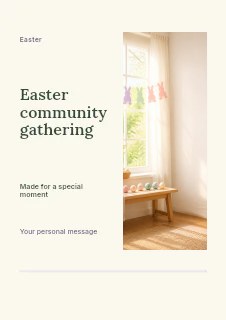 Easter eggs and bunny decoration in bright room in Easter community gathering · Split portrait