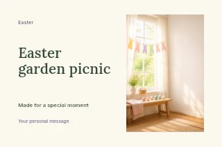 Easter garden picnic postcard template · Horizontal photo dialogue