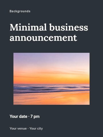calm beach sunset with colorful sky in Minimal business announcement invitation template