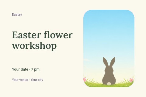 Easter bunny silhouette with spring flowers in Easter flower workshop postcard template