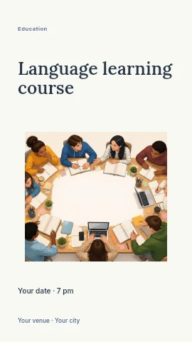 Diverse students studying around round table in Language learning course instagram story template