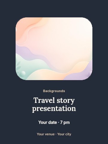 Pastel abstract wavy background with leaves in Travel story presentation invitation template