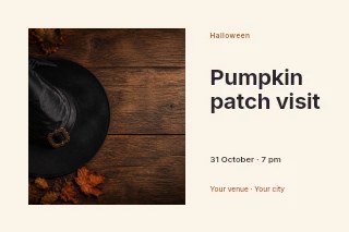 witch hat with pumpkin and autumn leaves in Pumpkin patch visit · Horizontal photo dialogue