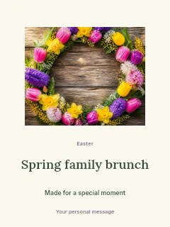 Spring Floral Wreath on Wooden Background in Spring family brunch · Picture window