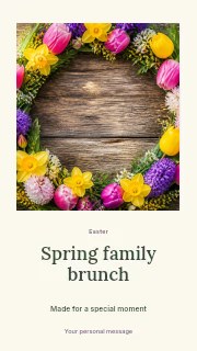 Spring Floral Wreath on Wooden Background in Spring family brunch · Quiet photo gallery