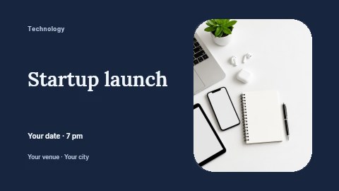 Modern workspace with laptop and smart devices in Startup launch banner template