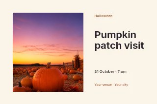 Pumpkin patch at sunset with colorful sky in Pumpkin patch visit · Horizontal photo dialogue