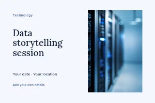 Data center server racks in corridor in Data storytelling session · Horizontal photo dialogue