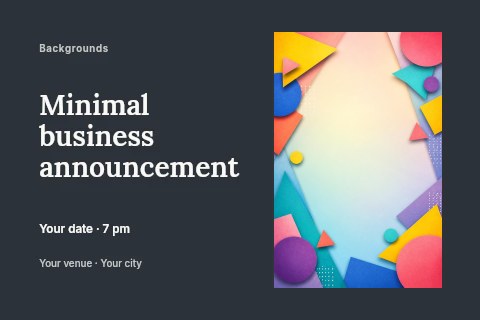 Abstract colorful geometric paper shapes background in Minimal business announcement postcard template