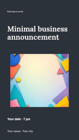 Abstract colorful geometric paper shapes background in Minimal business announcement instagram story template