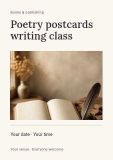 Poetry postcards writing class flyer template · Title & photograph