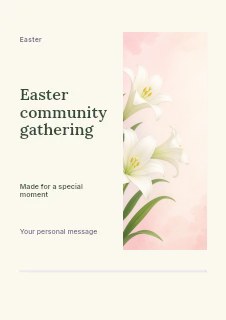 White Easter lilies on pink background in Easter community gathering · Split portrait