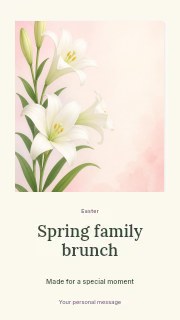 White Easter lilies on pink background in Spring family brunch · Quiet photo gallery