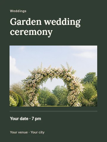 Floral wedding arch in garden in Garden wedding ceremony invitation template