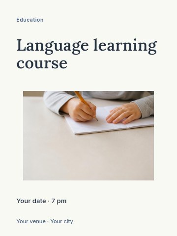 Child writing in lined notebook in Language learning course poster template