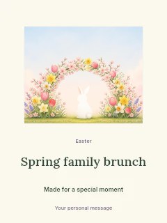 Easter bunny with spring flower arch in Spring family brunch · Picture window