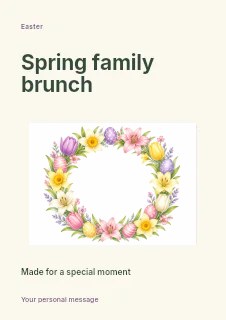 Floral Easter wreath with eggs in Spring family brunch · Modern programme