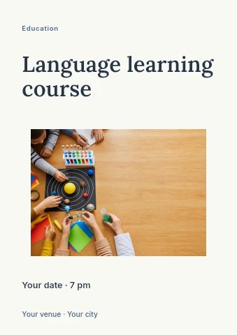 Children learning about the solar system in Language learning course flyer template