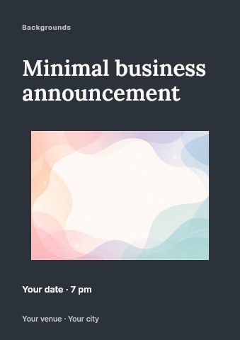 Soft pastel abstract wave background in Minimal business announcement flyer template