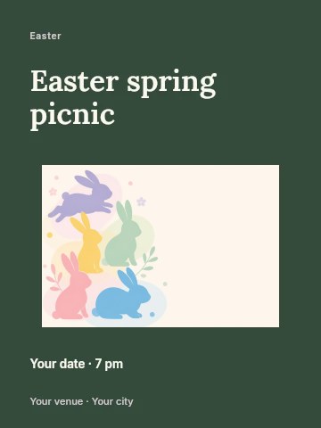 Colorful Easter Bunny Silhouettes with Flowers in Easter spring picnic invitation template