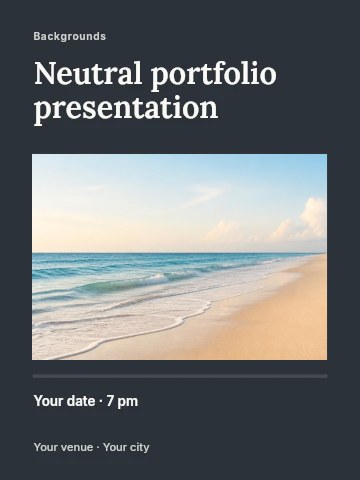 Calm ocean beach with clear sky in Neutral portfolio presentation invitation template