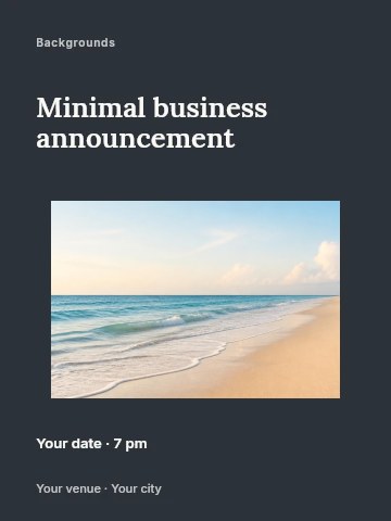 Calm ocean beach with clear sky in Minimal business announcement poster template