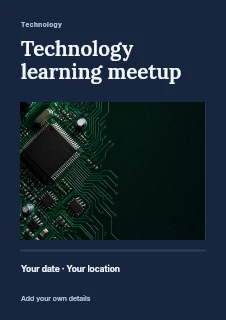 Close-up of green circuit board in Technology learning meetup · Title & photograph