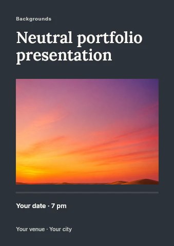 Sunset over desert sand dunes in Neutral portfolio presentation flyer template