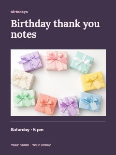 Birthday thank you notes invitation template · Title & photograph