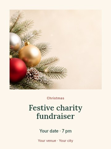 Festive Christmas ornaments with pine cones in Festive charity fundraiser invitation template