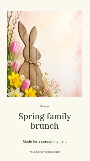 Wooden Easter bunny with spring flowers in Spring family brunch · Quiet photo gallery