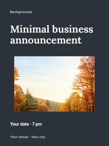 autumn forest path with orange leaves in Minimal business announcement invitation template