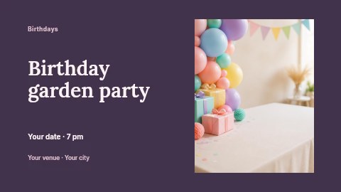Pastel birthday party decoration setup in Birthday garden party banner template