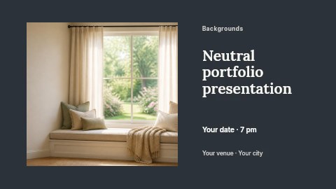 Cozy window seat with neutral cushions in Neutral portfolio presentation banner template