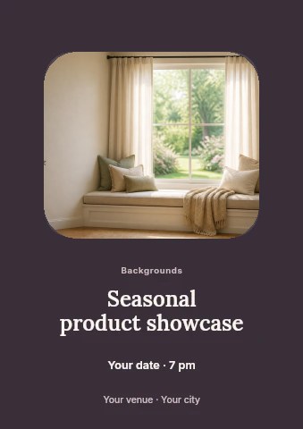 Cozy window seat with neutral cushions in Seasonal product showcase flyer template