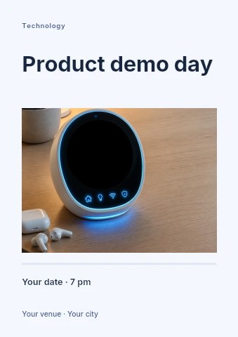 Smart home control display with icons in Product demo day flyer template